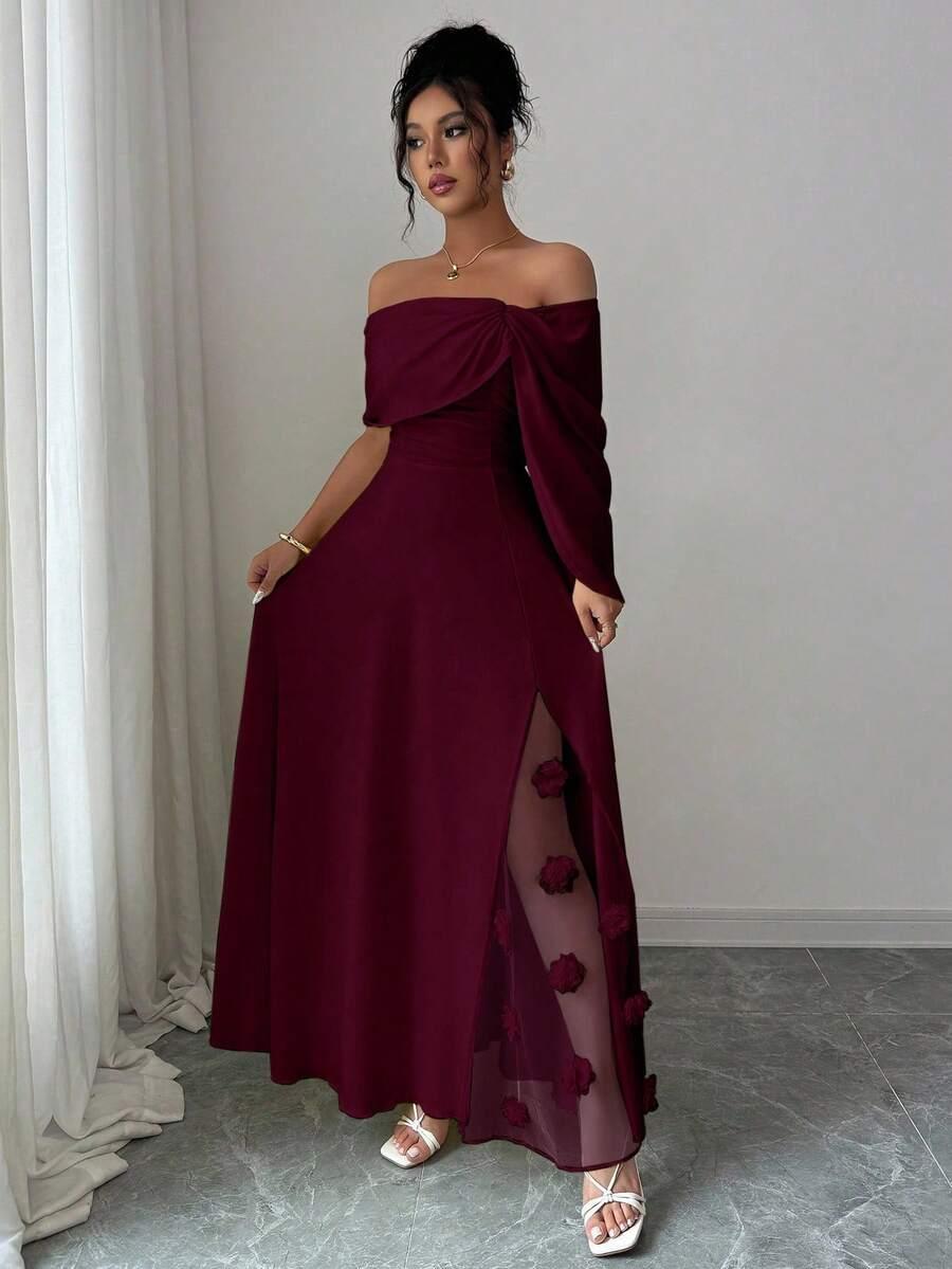 SHEIN BORDOWA MAXI SUKIENKA ODKRYTE RAMIONA S06__XL