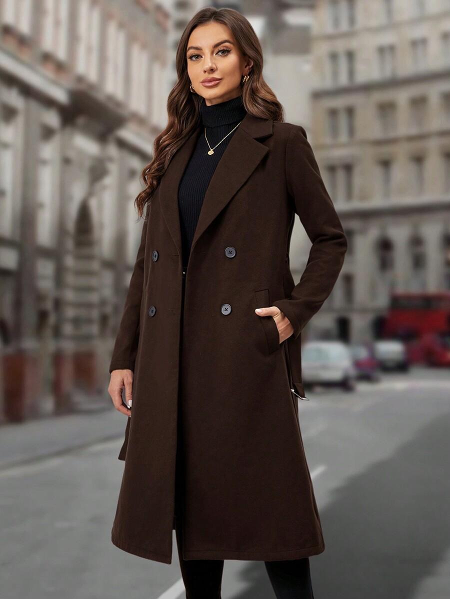 EMERY ROSE KLASYCZNY PŁASZCZ DWURZĘDOWY W01__XL