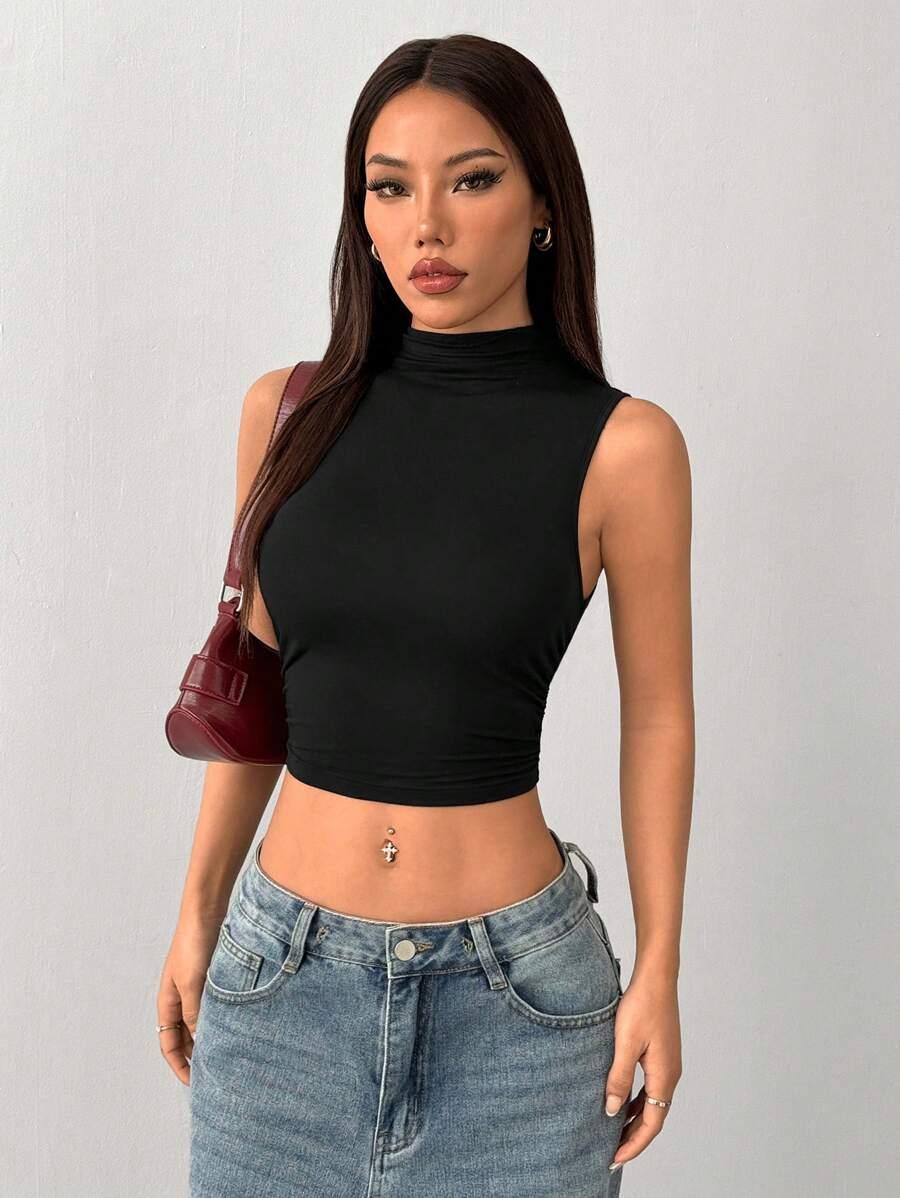 SHEIN CZARNY TOP BEZ RĘKAWÓW S06__XXS