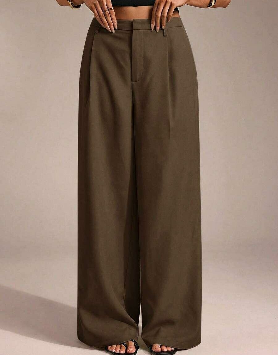 SHEIN BRĄZOWE SPODNIE WIDE LEG S06__XS