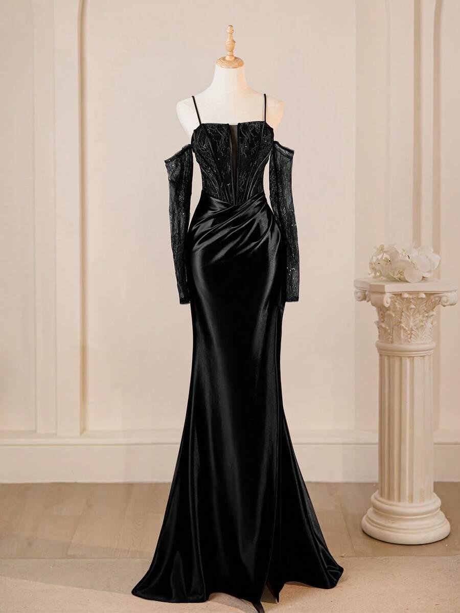 SHEIN CZARNA MAXI SUKIENKA ZDOBIENIE S06__XS