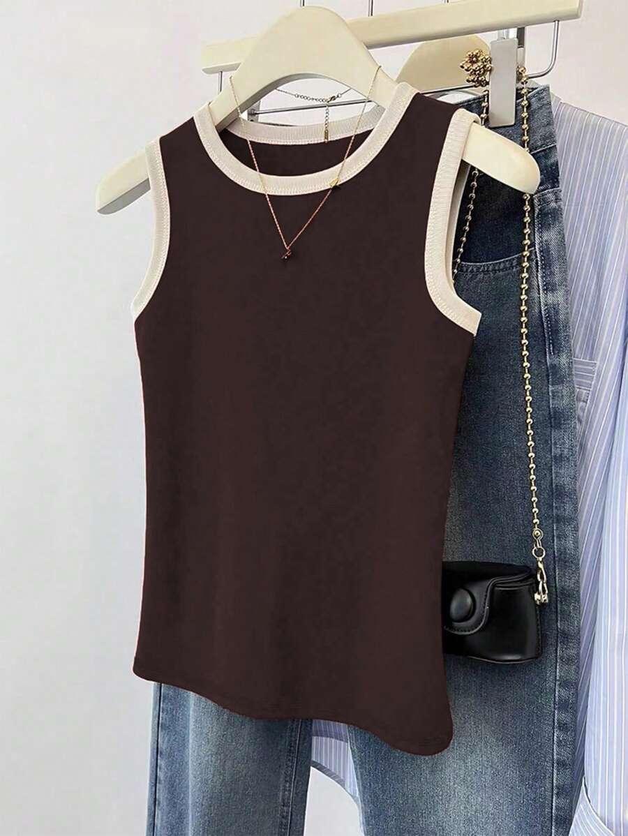 SHEIN BRĄZOWY KLASYCZNY TOP S09__S