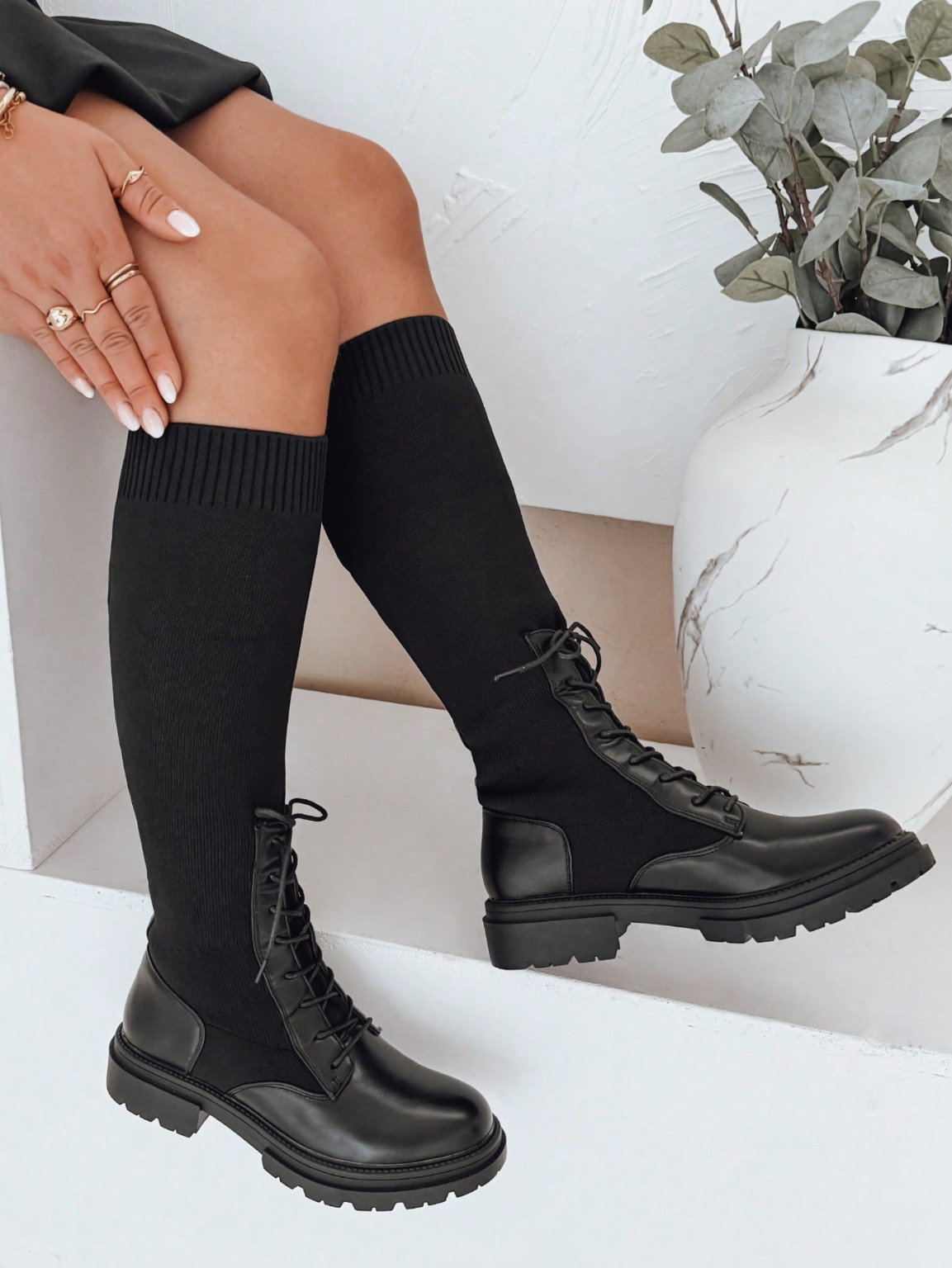 SHEIN CZARNE KOZAKI WSTAWKI W01__39
