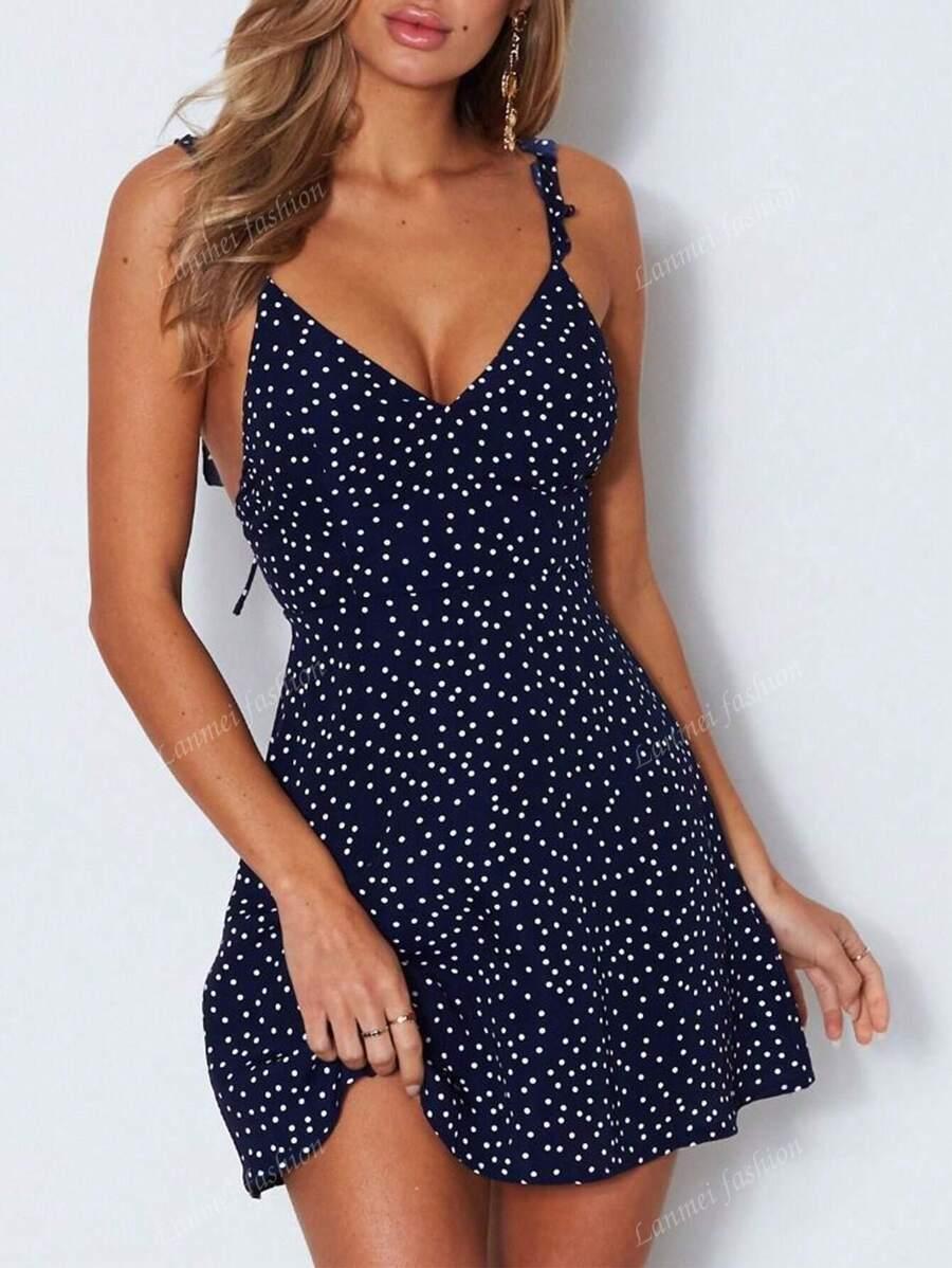 SHEIN NIEBIESKA MINI SUKIENKA GROSZKI PK01__S