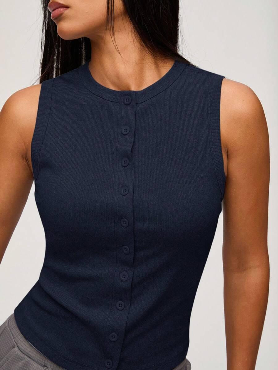 SHEIN GRANATOWY TOP GUZIKI S06__S