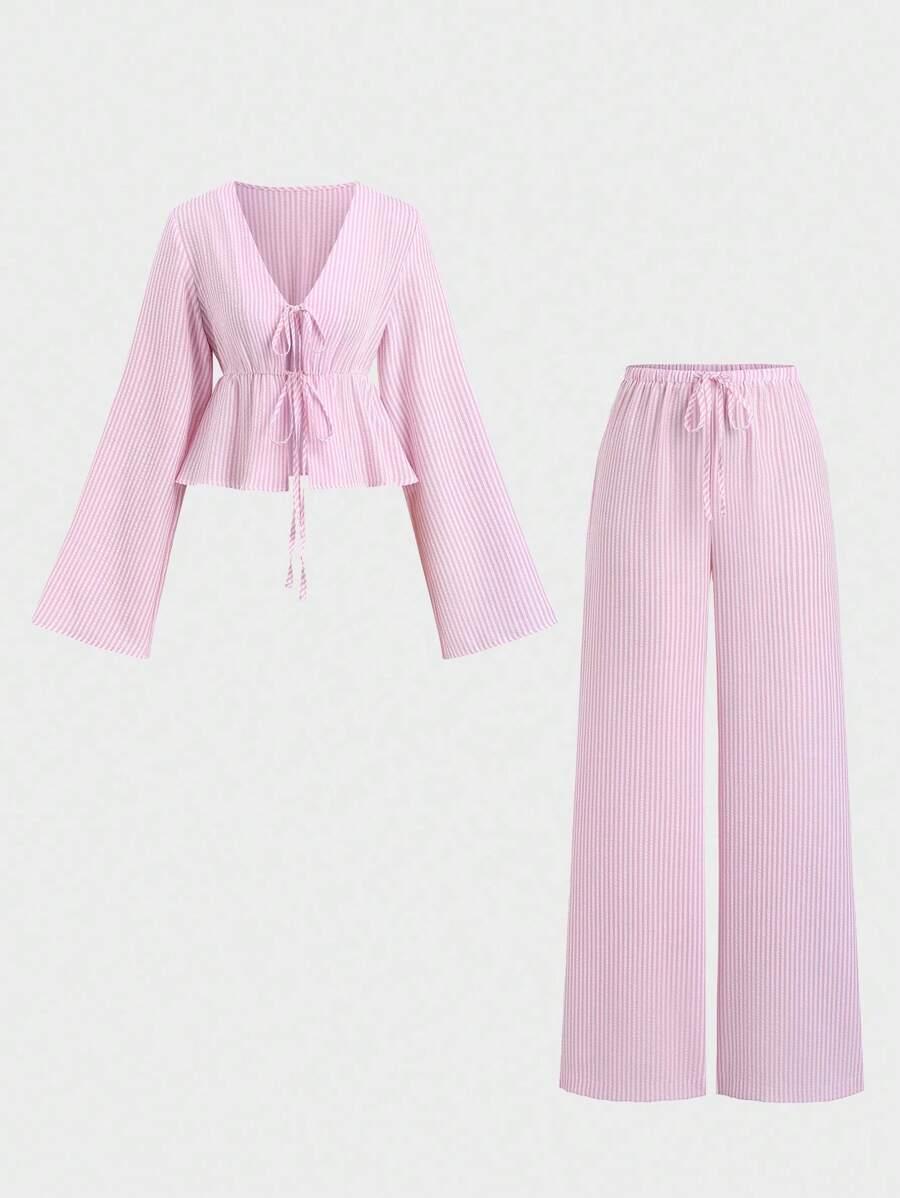 SHEIN RÓŻOWA BLUZKA SPODNIE KOMPLET S06__L