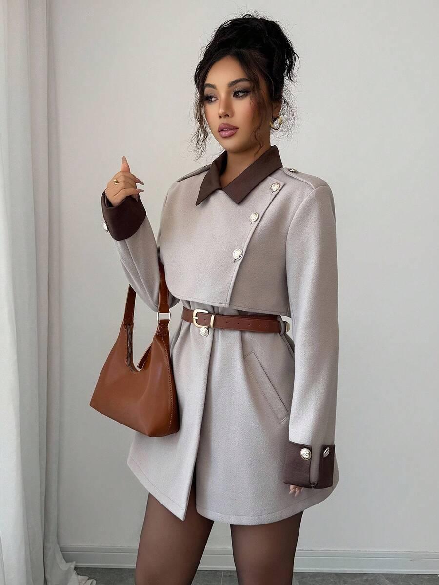 SHEIN BEŻOWY PŁASZCZ GUZIKI W01__XL