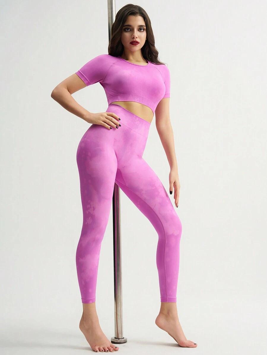 SHEIN FIOLETOWY KOMPLET TOP LEGGINSY S06__S