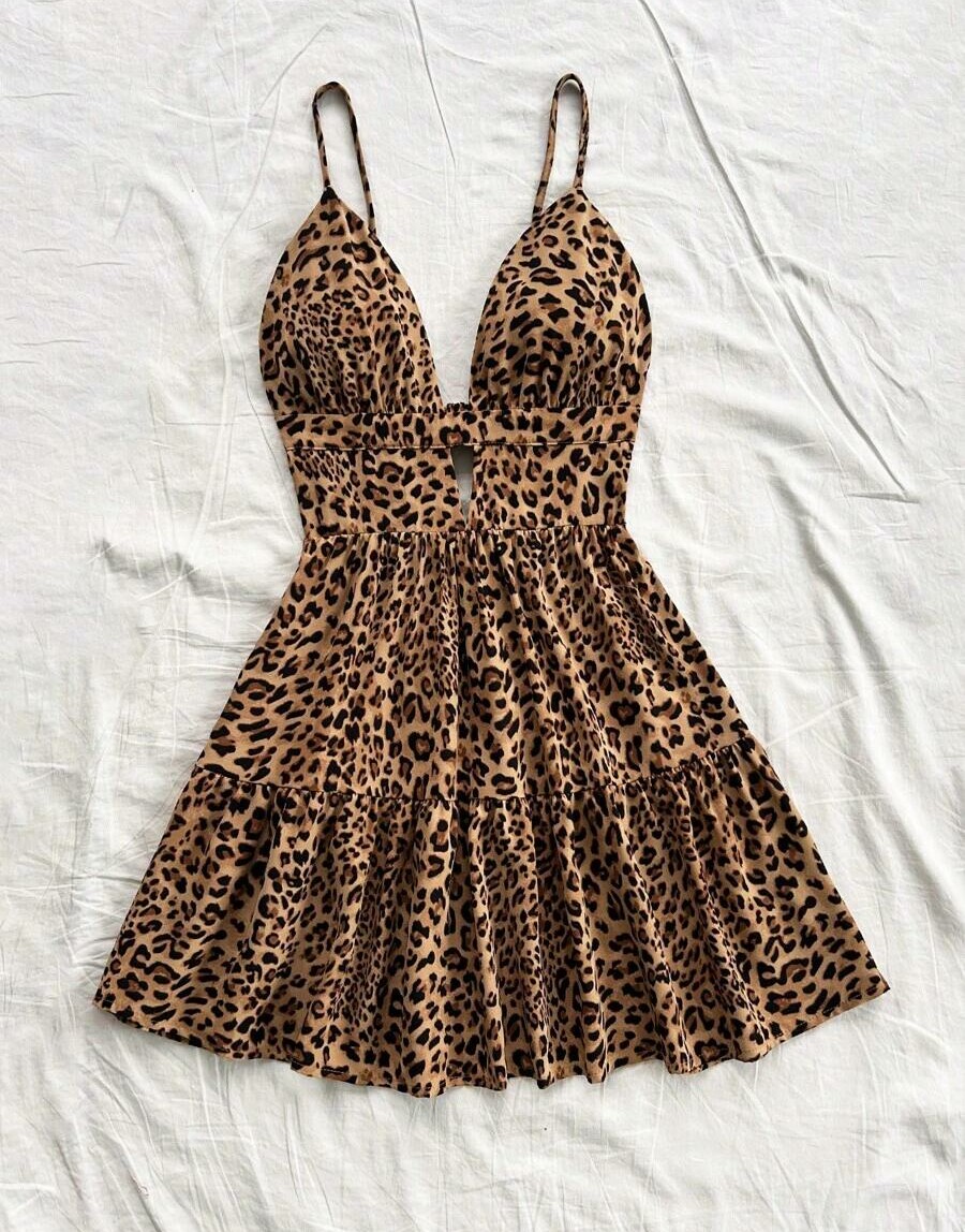 SHEIN ROZKLOSZOWANA MINI SUKIENKA ANIMAL PRINT S06__M