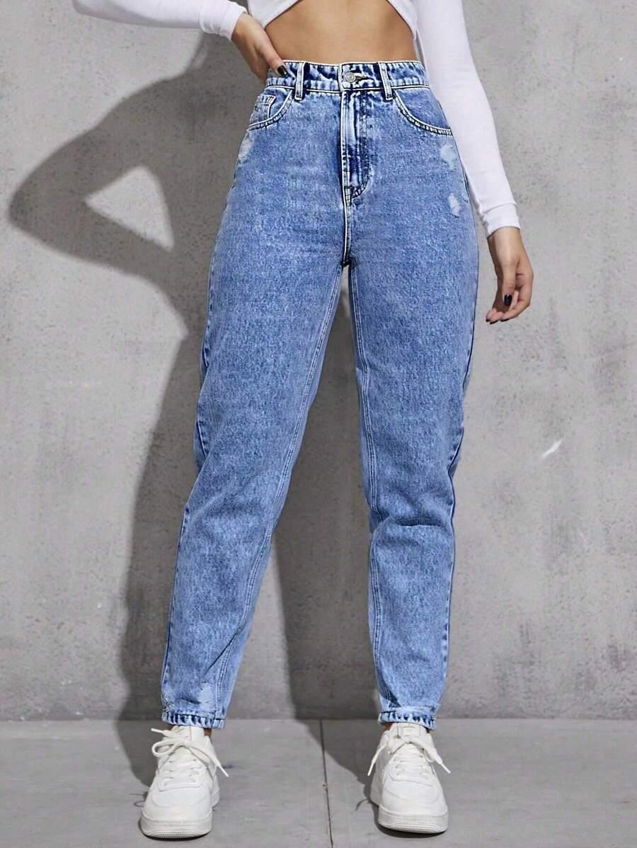 EURMUSE NIEBIESKI SPODNIE JEANS WYSOKI STAN S06__L