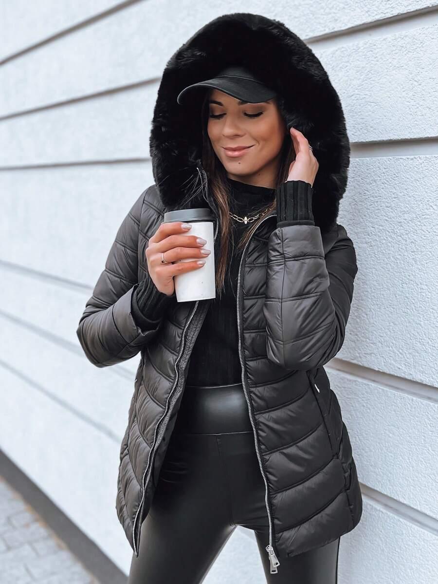 SHEIN CZARNA PIKOWANA KURTKA KAPTUR W01__M