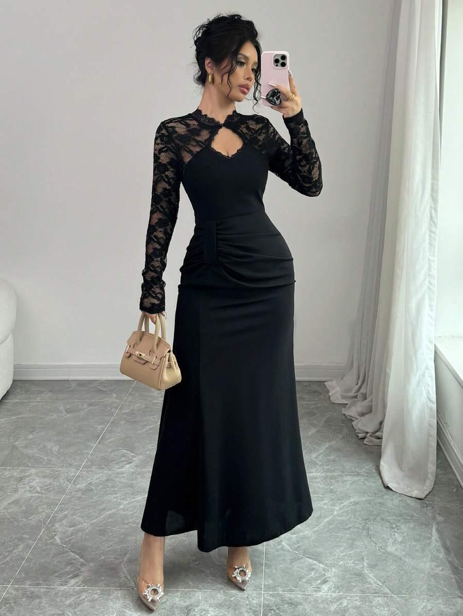 MODELYN CZARNA MAXI SUKIENKA KORONKA S06__L
