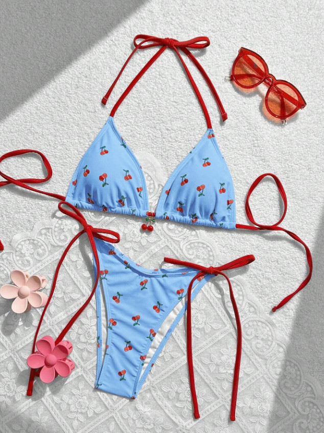 SHEIN DWUCZĘŚCIOWY STRÓJ KĄPIELOWY PRINT WISIENKI S09__M