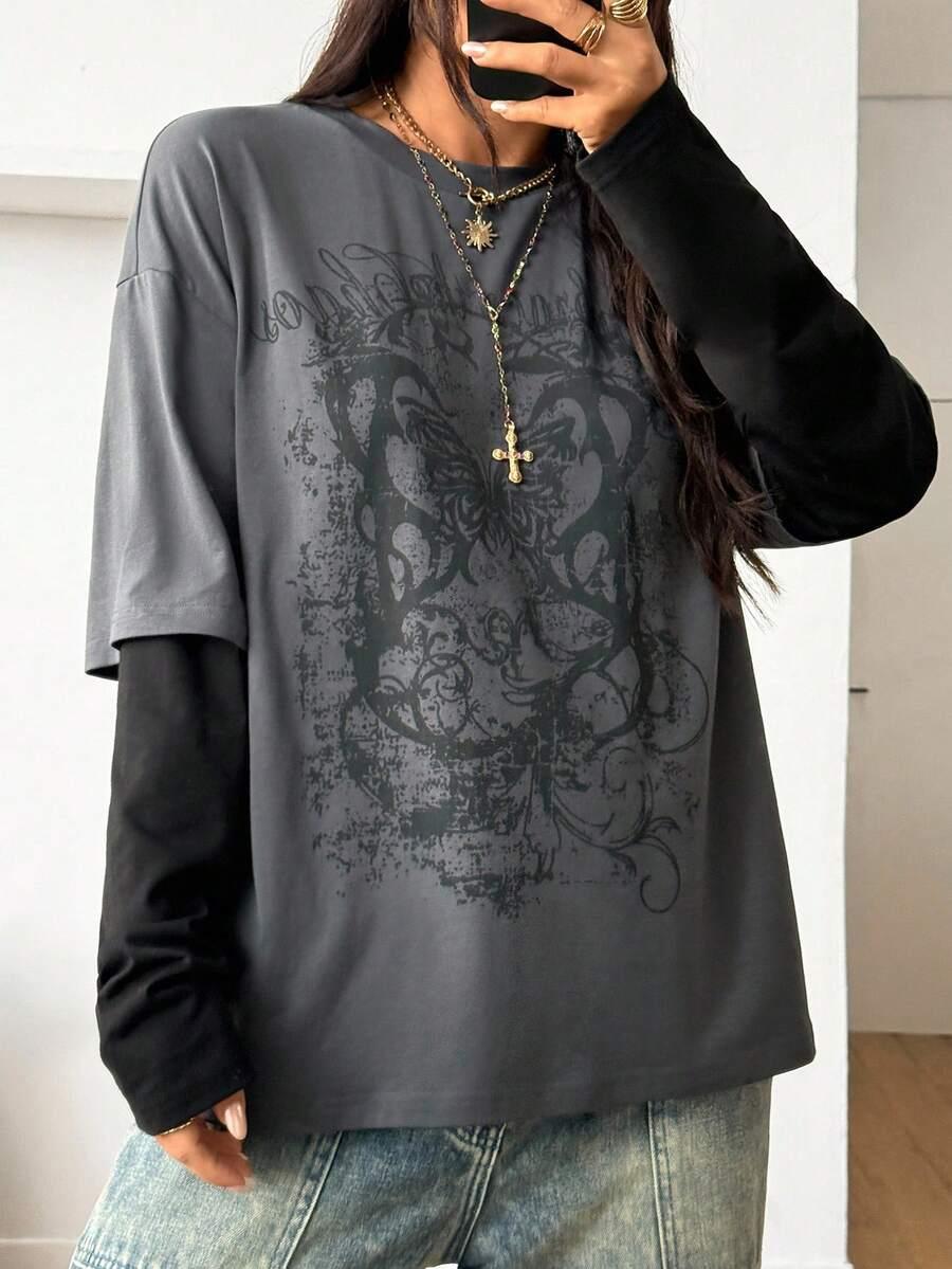 COOLANE BLUZKA DŁUGI RĘKAW WZÓR PRINT S06__XL