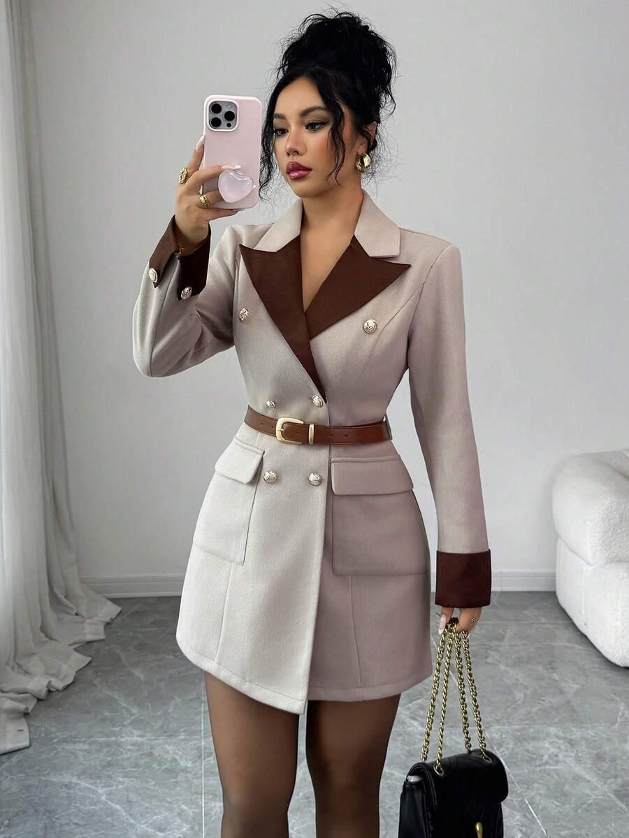SHEIN DWURZĘDOWY PŁASZCZ GUZIKI W01__XL