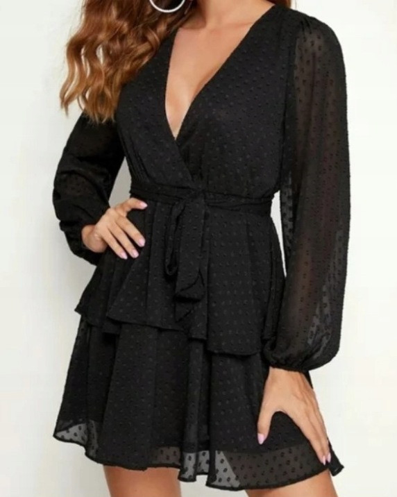 SHEIN CZARNA MINI SUKIENKA TEKSTURA GROSZKI PK01__XS