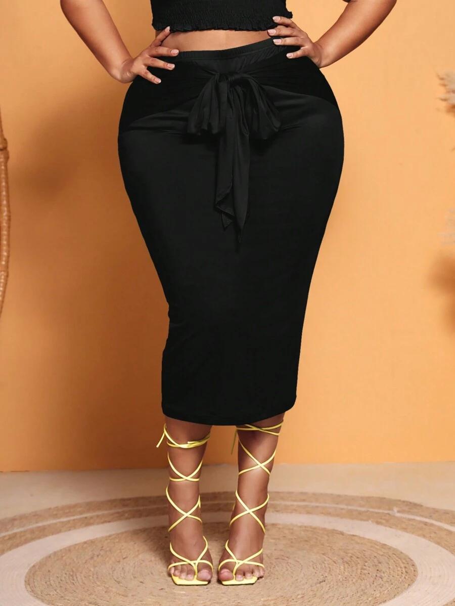 SHEIN CZARNA SPÓDNICA WIĄZANIE S06__48