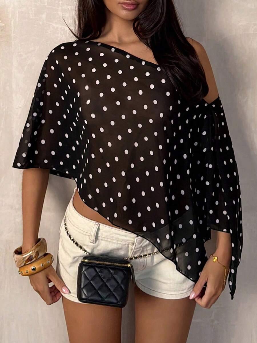 SHEIN CZARNA BLUZKA GROSZKI S06__XXS