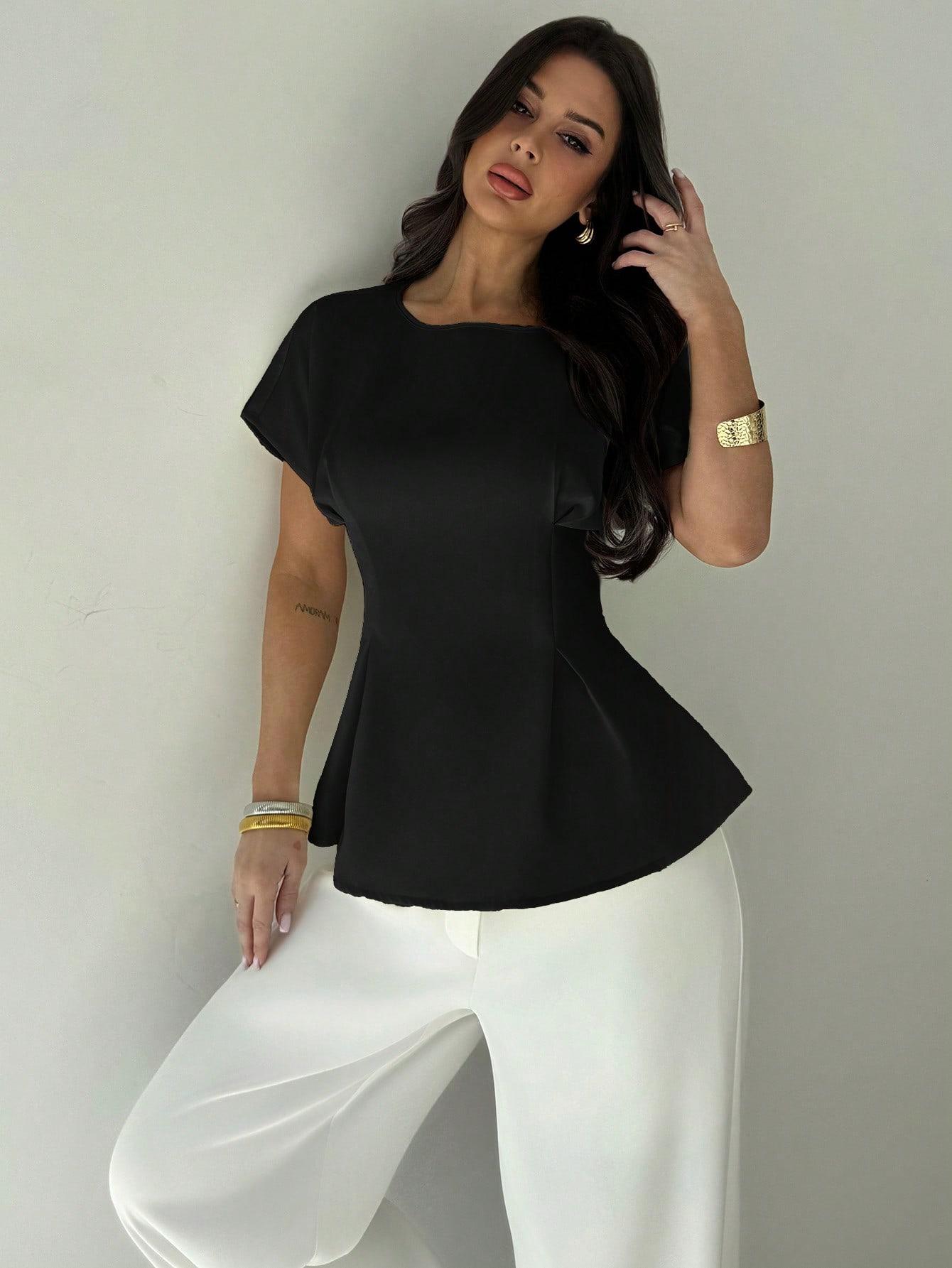 SHEIN CZARNA BLUZKA KRÓTKI RĘKAW S06__M