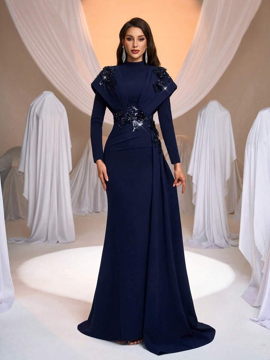 SHEIN GRANATOWA MAXI SUKIENKA S06__L