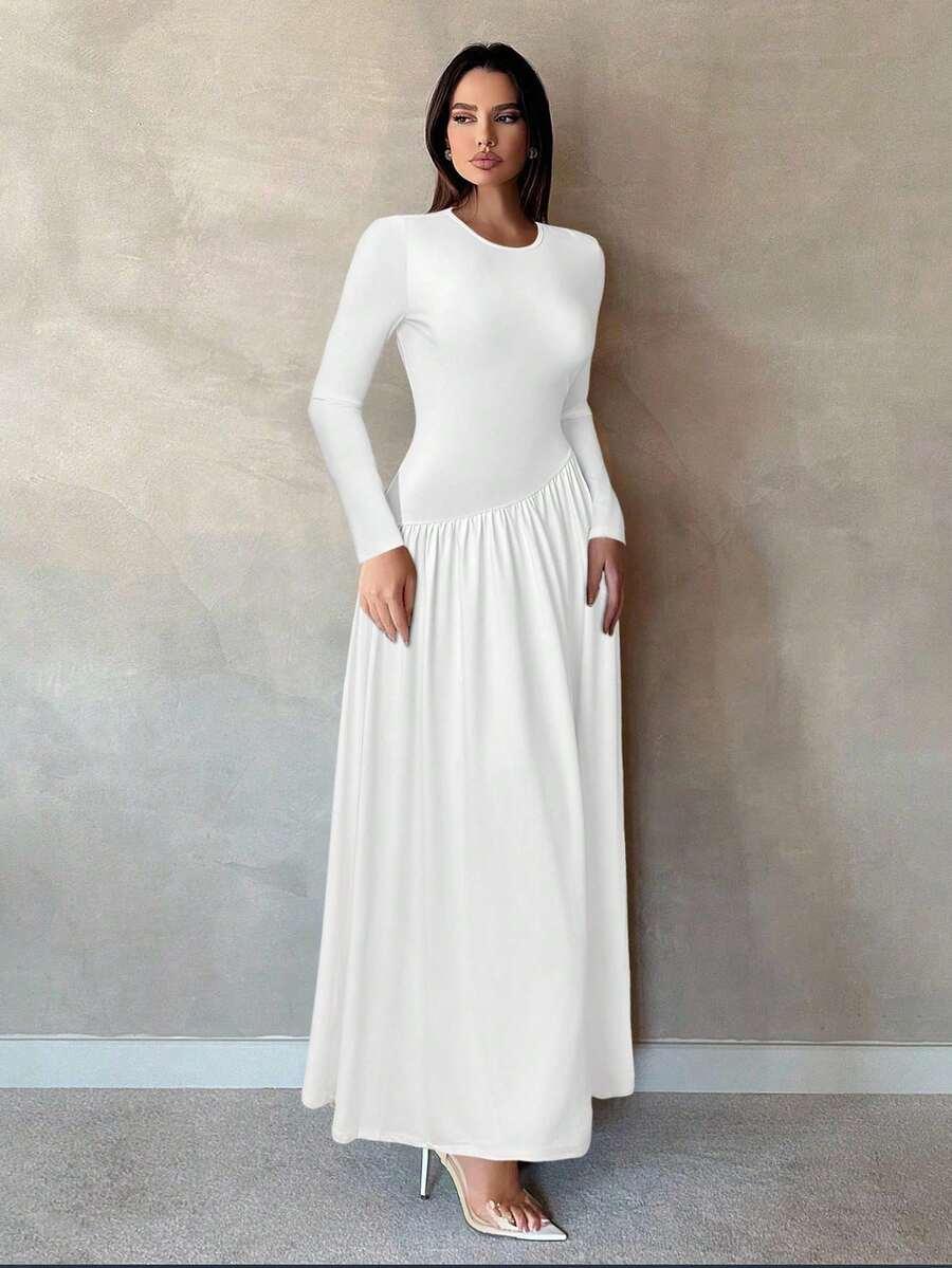SHEIN BIAŁA MAXI SUKIENKA DŁUGI RĘKAW S06__XS