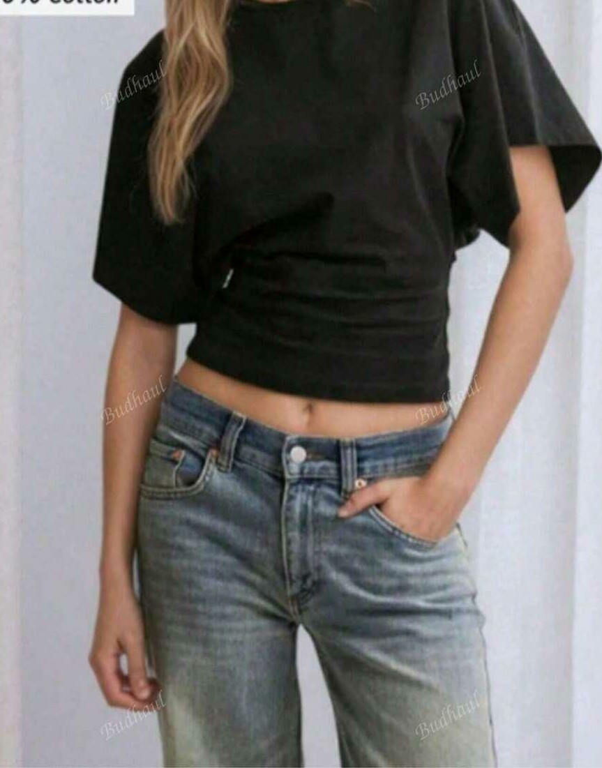 SHEIN CZARNA BLUZKA KRÓTKI RĘKAW S06__S