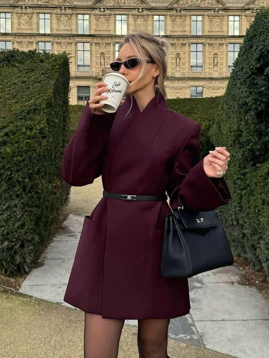 SHEIN FIOLETOWY PŁASZCZ DŁUGI RĘKAW S06__XL