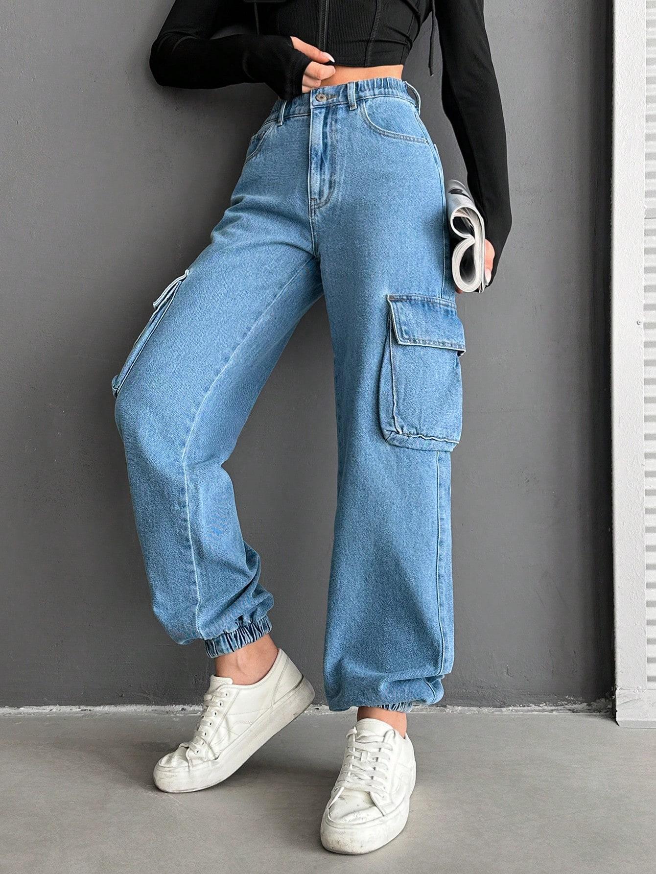 SHEIN SPODNIE JEANSOWE KIESZENIE S06__L
