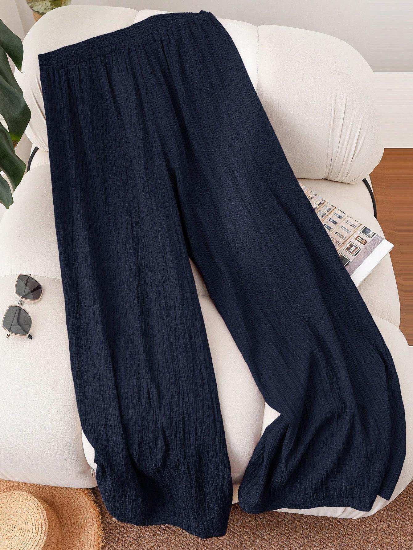SHEIN GRANATOWE SPODNIE WYSOKI STAN S06__50