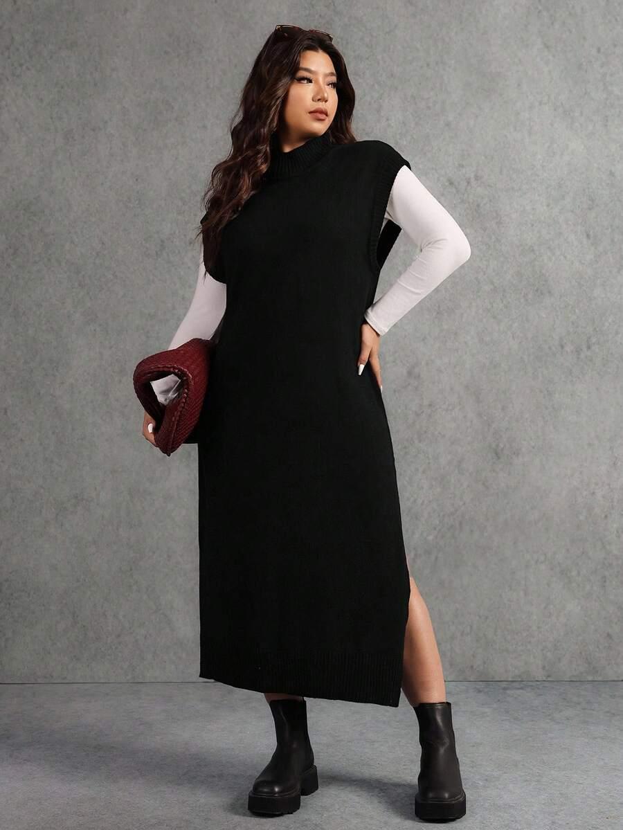 SHEIN CZARNA MIDI DZIANINOWA SUKIENKA S06__52