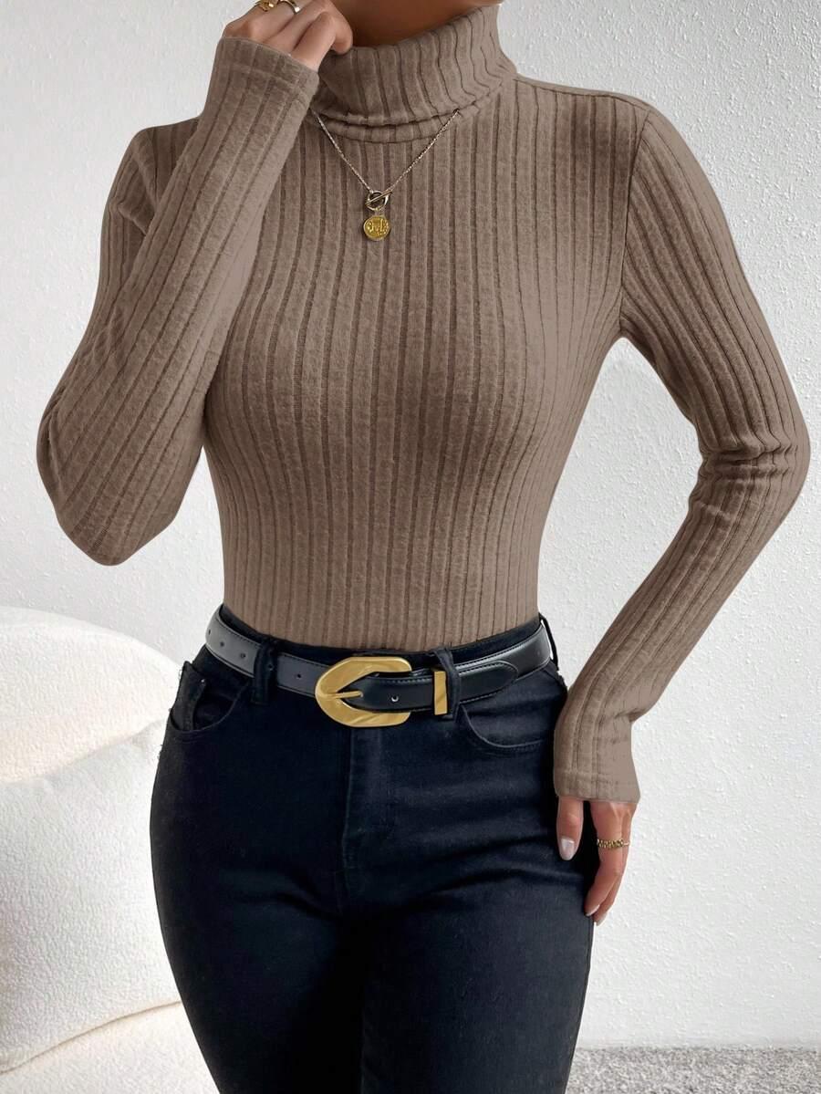 SHEIN BEŻOWA BLUZKA Z DŁUGIM RĘKAWEM PRĄŻKI PK01__S