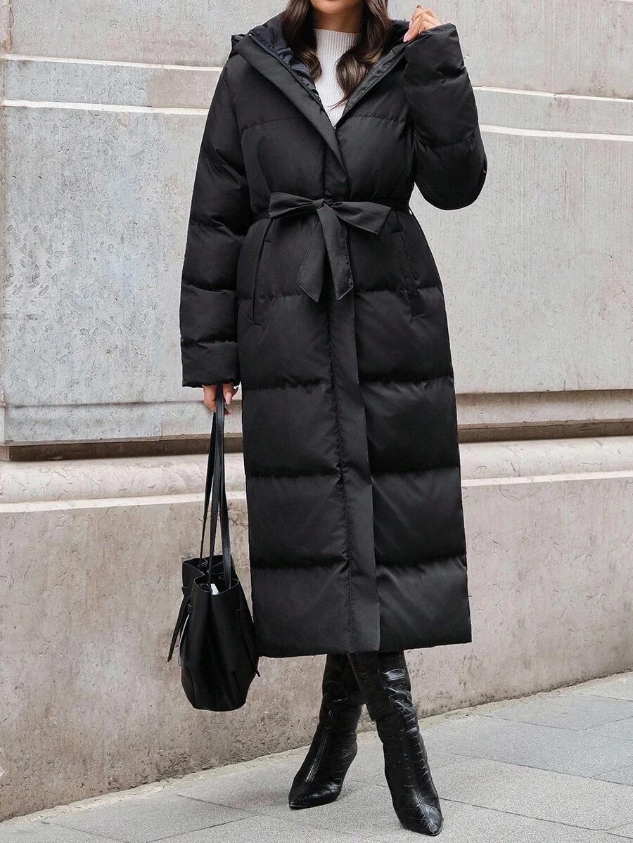 SHEIN CZARNA PIKOWANA KURTKA KAPTUR W01__L