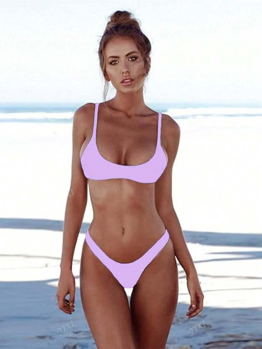 SHEIN FIOLETOWY DWUCZĘŚCIOWY STRÓJ KĄPIELOWY S06__S
