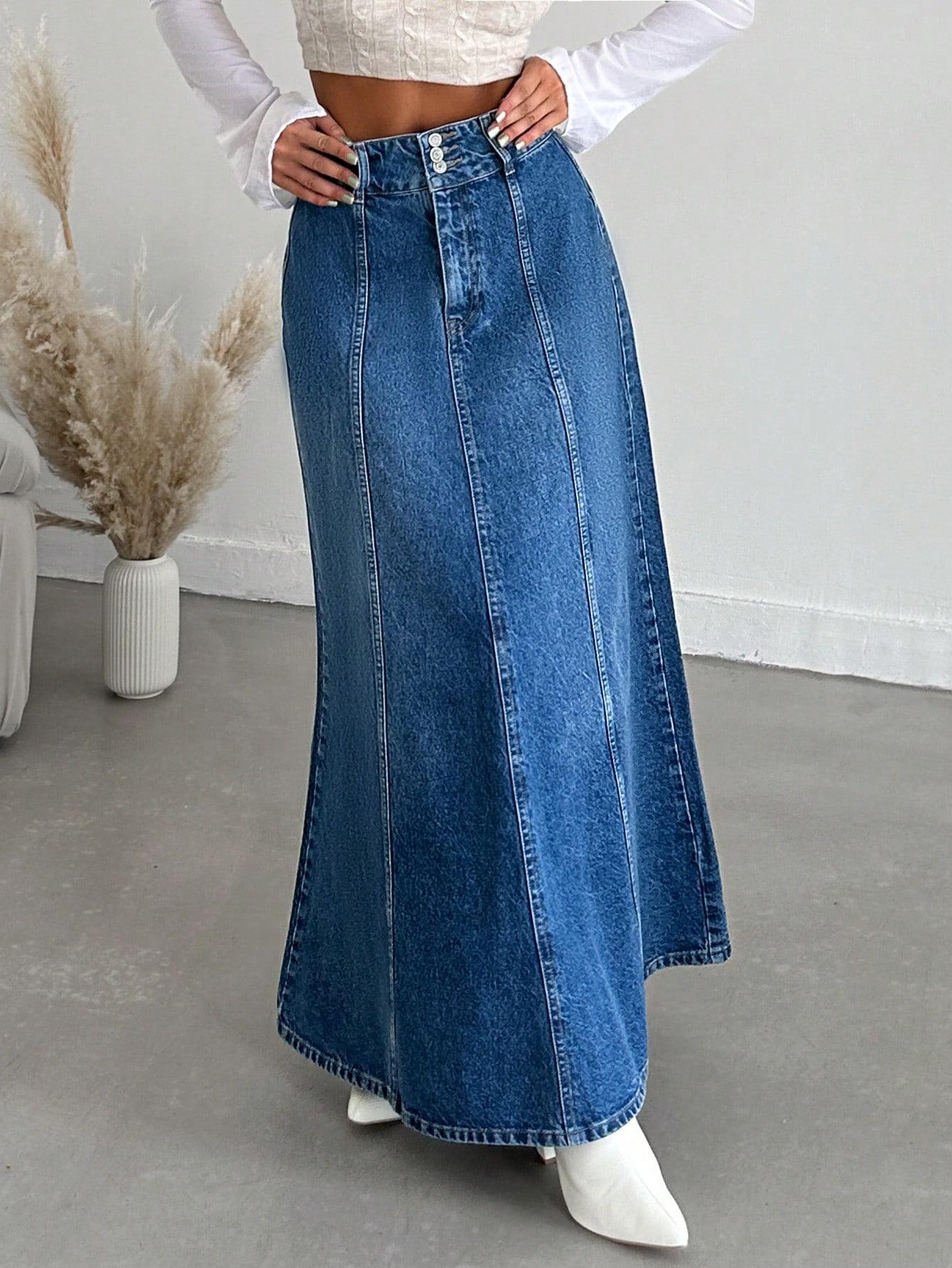 SHEIN JEANSOWA MAXI SPÓDNICA S06__M