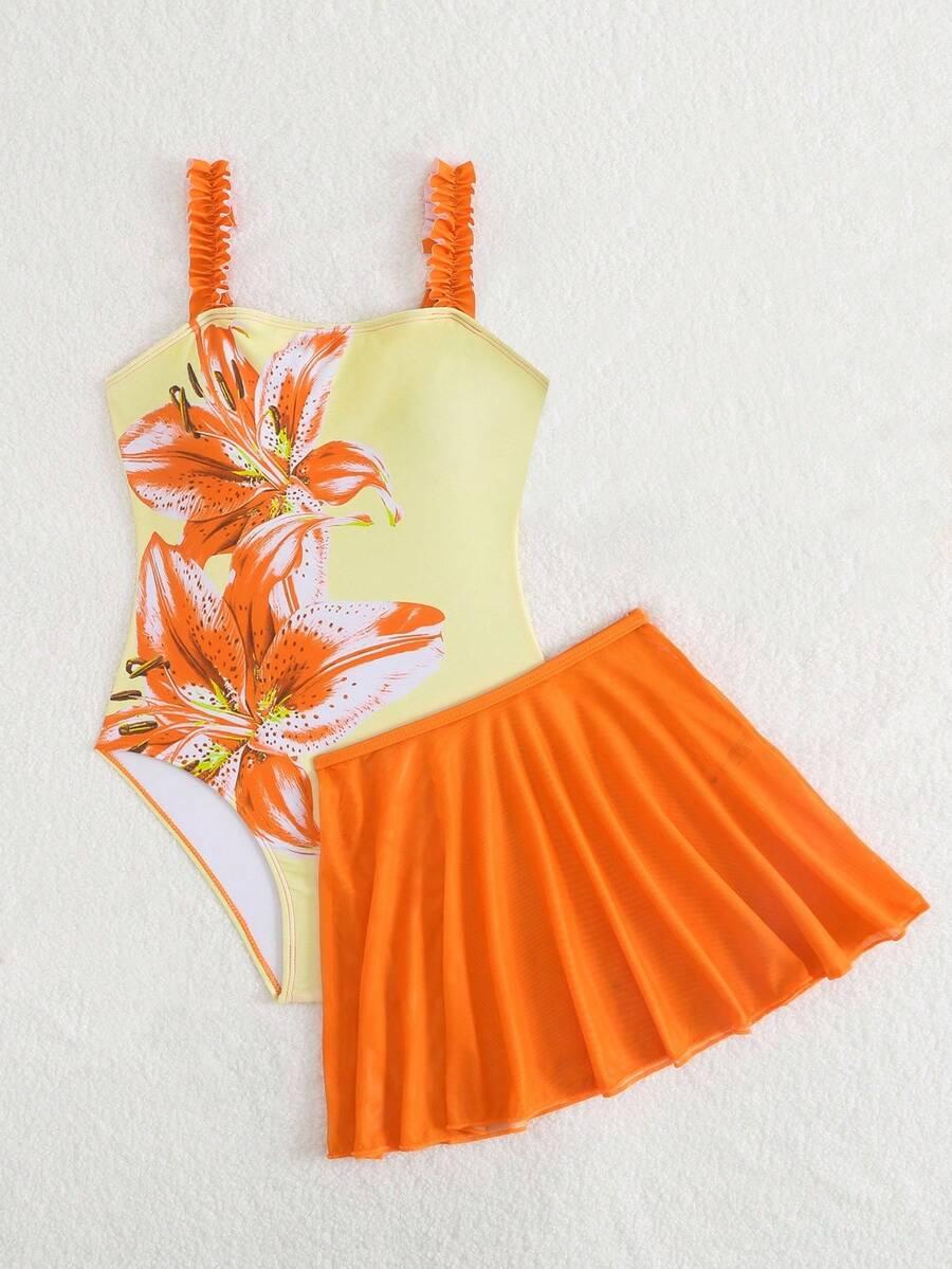 SHEIN KOSTIUM KĄPIELOWY NARZUTKA NA BIODRA PRINT S09__128-134