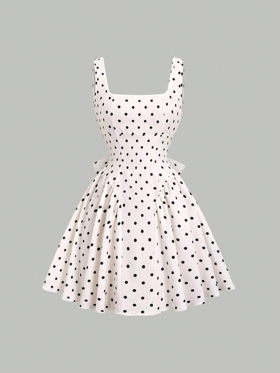 SHEIN KREMOWA MINI SUKIENKA GROSZKI S06__M