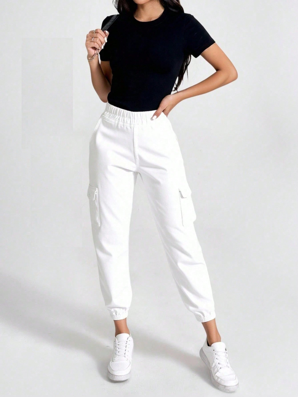 KENE JEANS BIAŁE SPODNIE Z GUMKĄ W PASIE JEANS KIESZENIE PK01__L