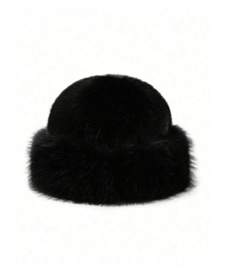 SHEIN CZARNA CZAPKA SZTUCZNE FUTRO W01__52-60