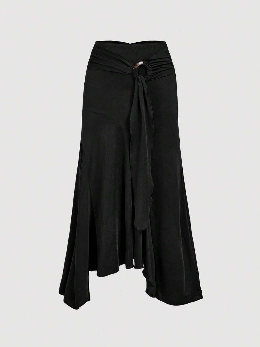 SHEIN CZARNA ASYMETRYCZNA SPÓDNICA S06__L