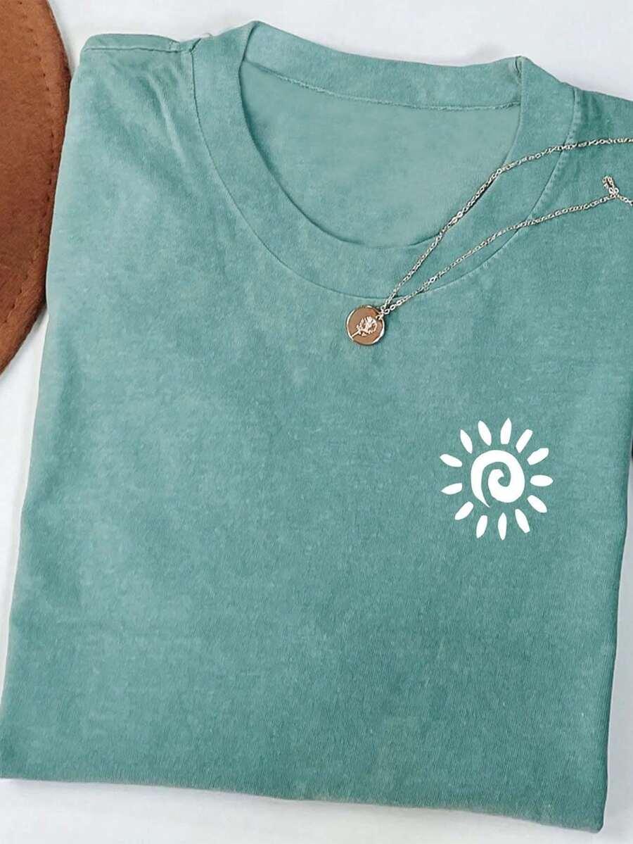 INAWLY ZIELONY T-SHIRT OKRĄGŁY DEKOLT S06__S