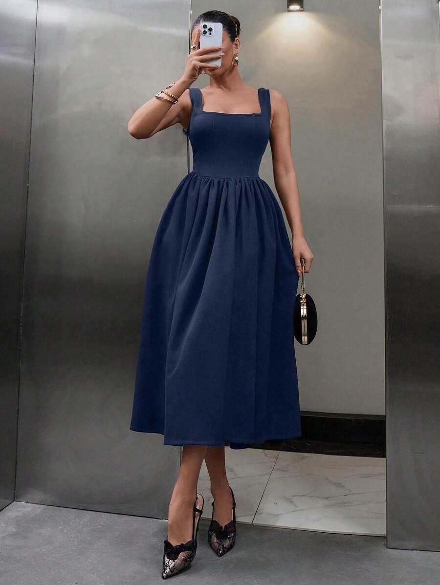 SHEIN GRANATOWA MIDI SUKIENKA S06__M