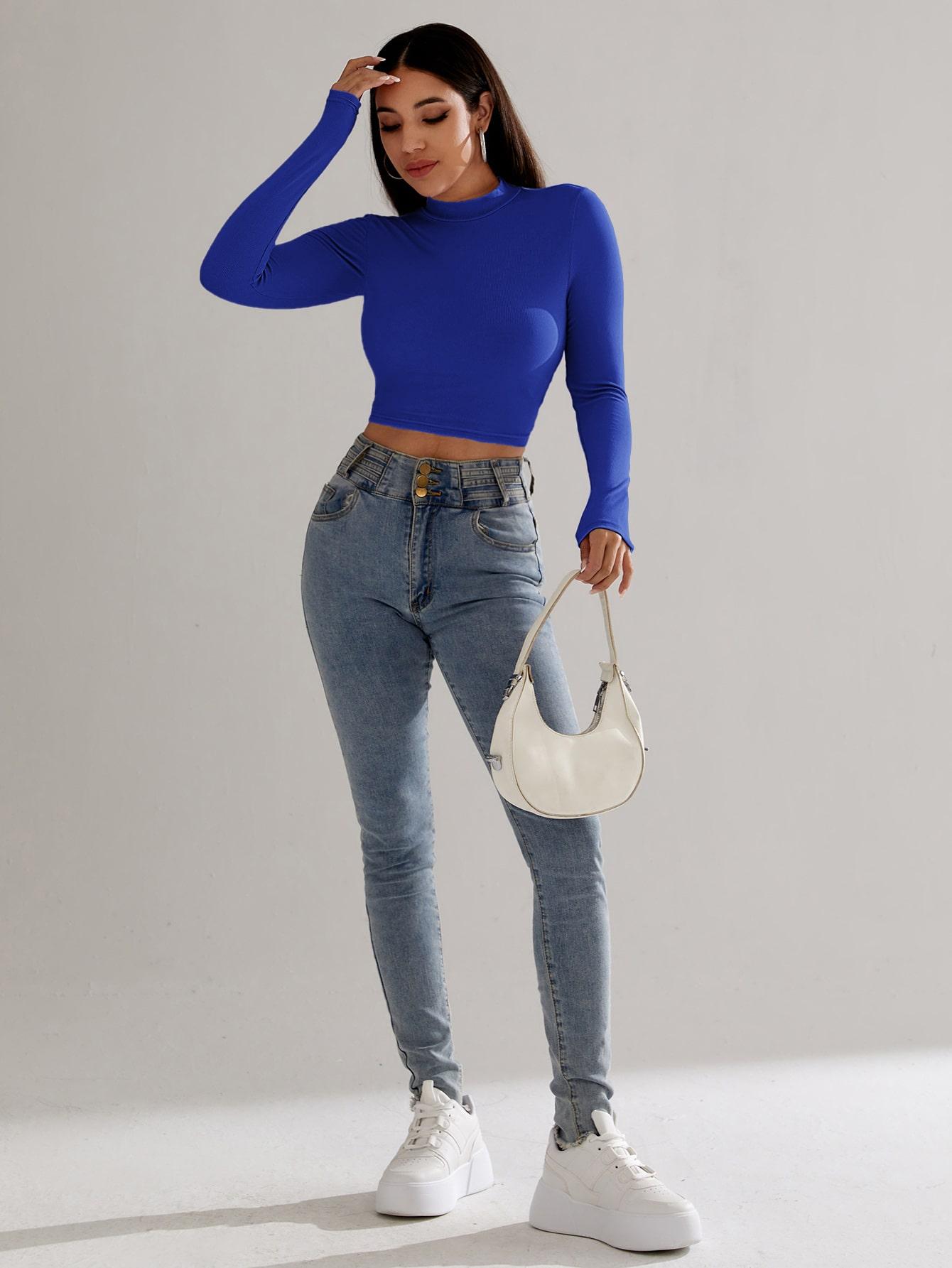 SHEIN NIEBIESKA BLUZKA DŁUGI RĘKAW S06__XS