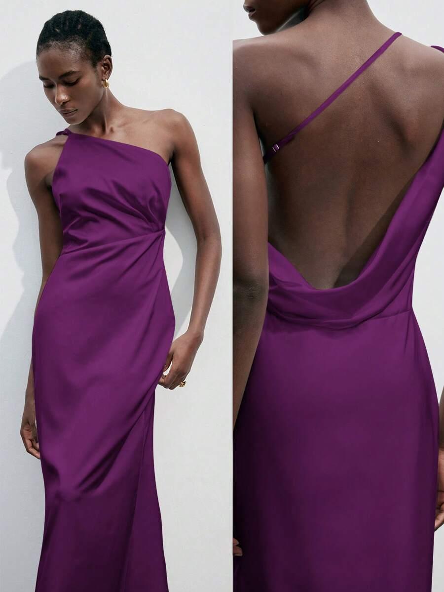 SHEIN ASYMETRYCZNA FIOLETOWA SUKIENKA MAXI S06__L