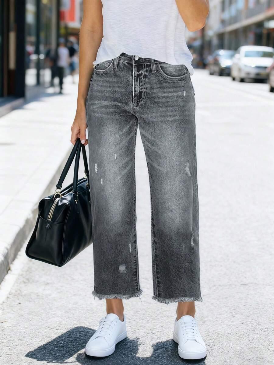 SHEIN SZARE SPODNIE JEANS PRZETARCIA S06__XL