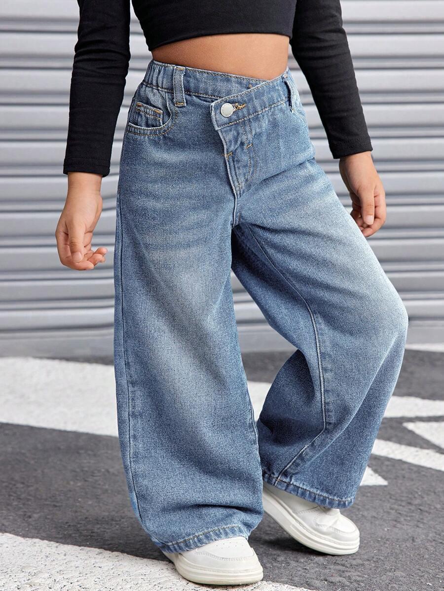 SHEIN NIEBIESKIE SPODNIE JEANS SZEROKIE NOGAWKI KIESZENIE S06__98/104