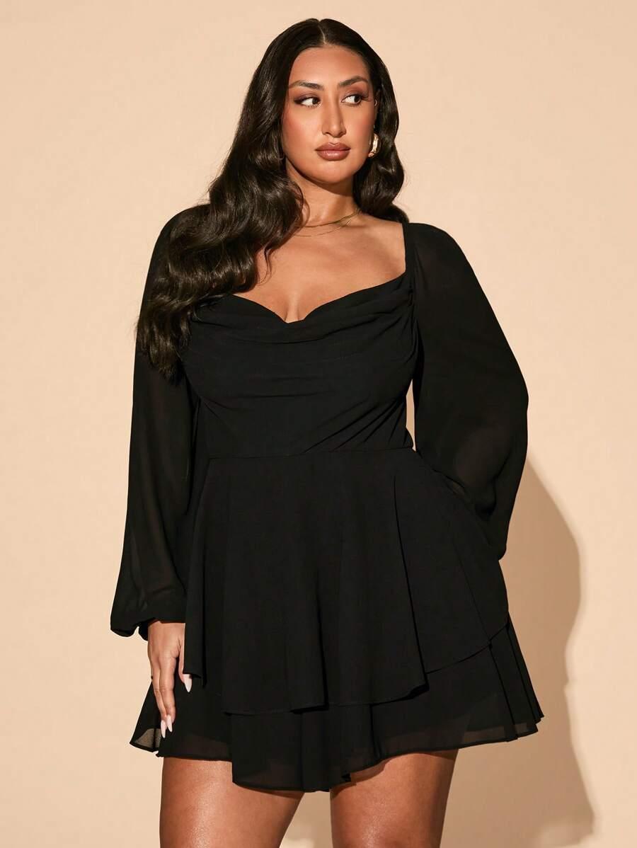 SHEIN CZARNA MINI SUKIENKA FALBANA S06__50
