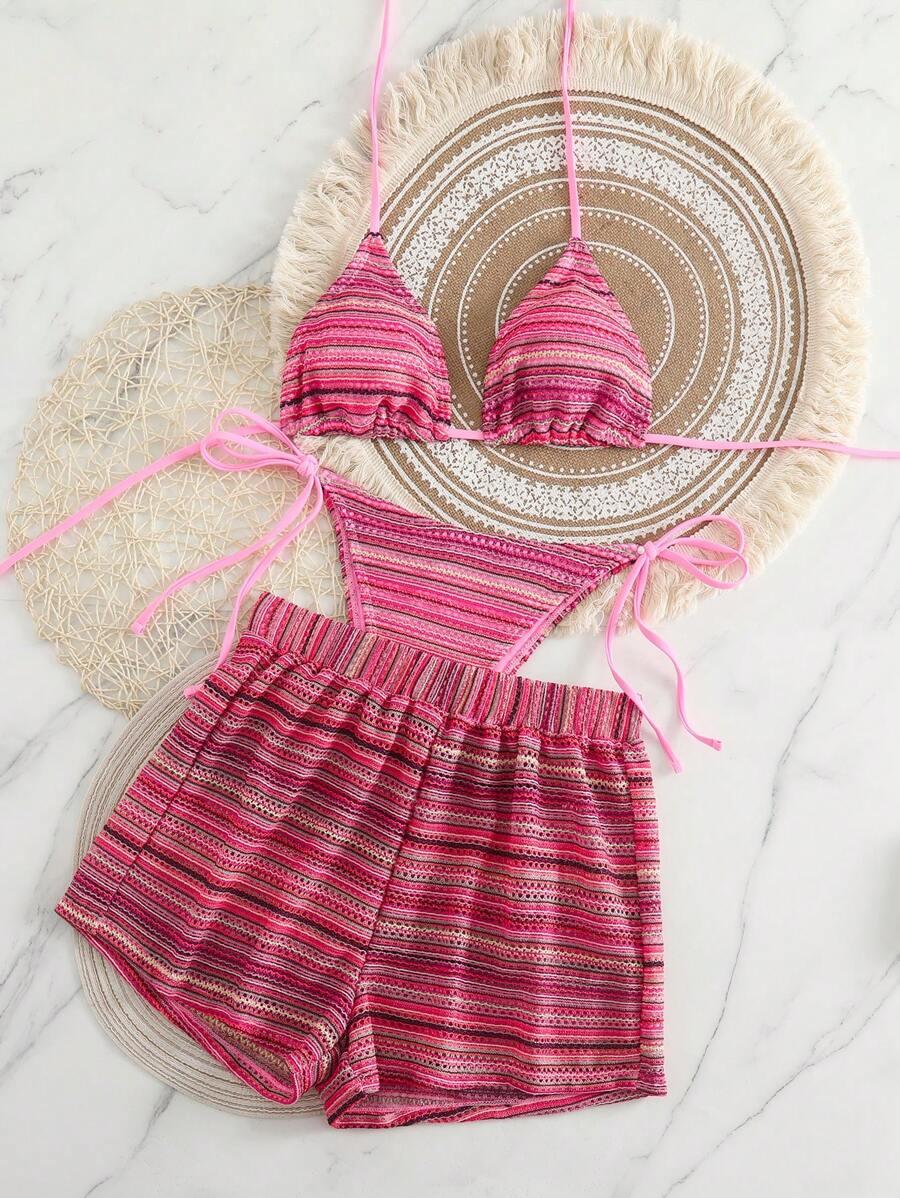 SHEIN DWUCZĘŚCIOWY STRÓJ KĄPIELOWY SPODENKI KOMPLET PK01__S