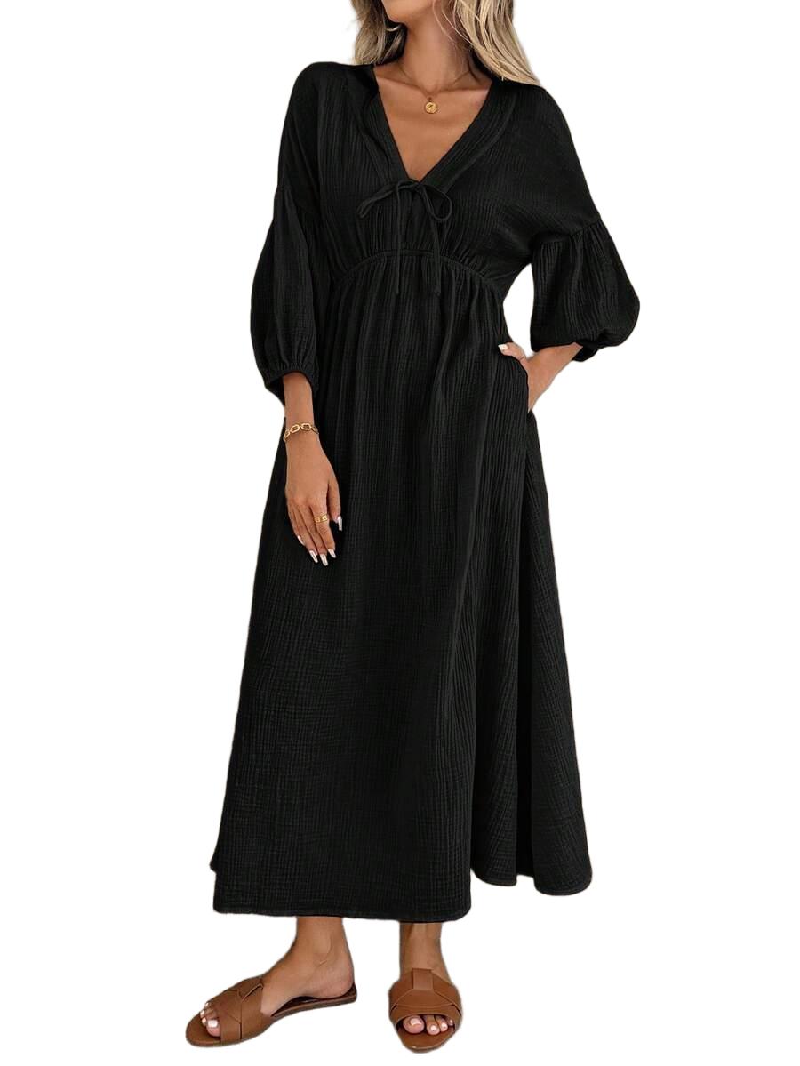 SHEIN CZARNA SUKIENKA DEKOLT V S06__L