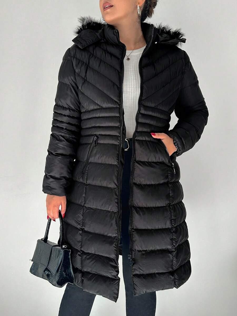 SHEIN CZARNA PIKOWANA KURTKA KAPTUR W01__52