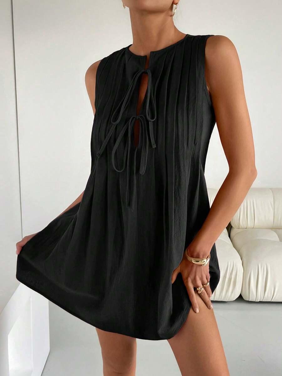 SHEIN CZARNA MINI SUKIENKA WIĄZANIE S06__L